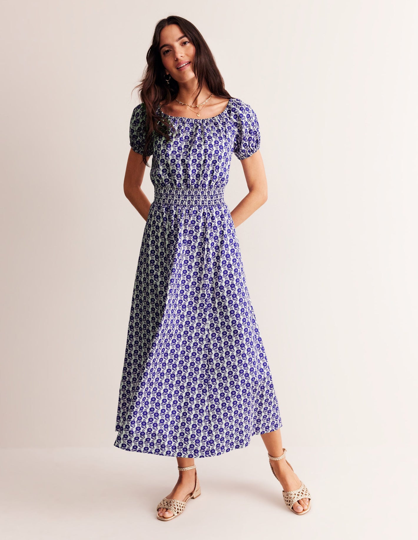 Amber Cotton Midi Dress-Surf The Web, Bloom Sprig