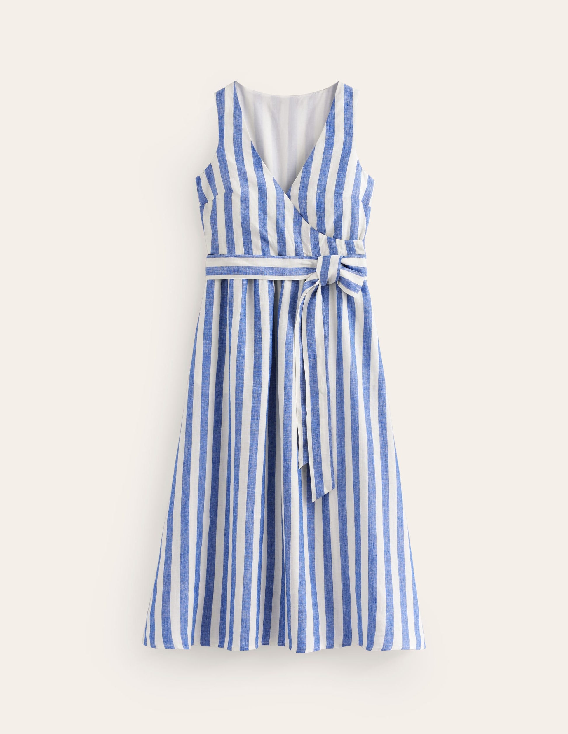 Linen Wrap Midi Dress-Surf The Web and Ivory-5