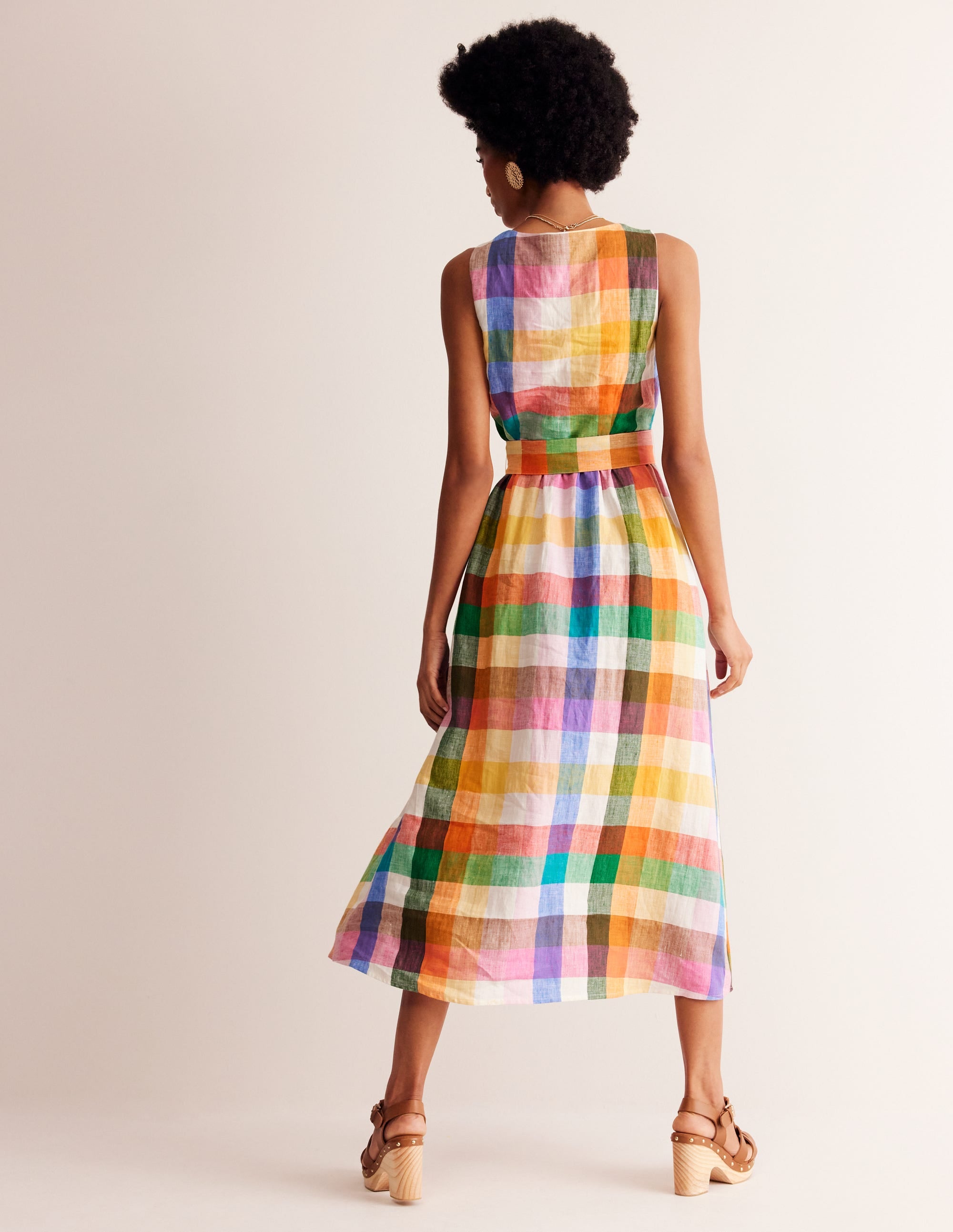 Linen Wrap Midi Dress-Bright Neon Multigingham - Image 3