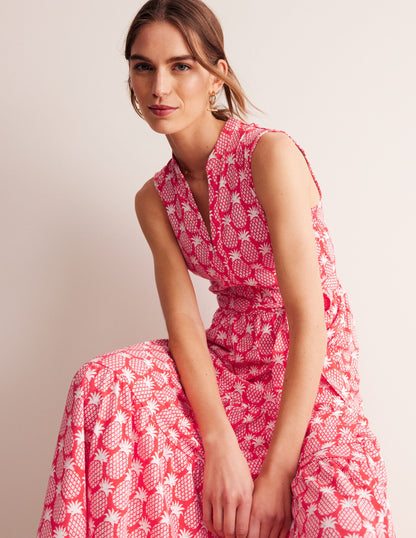 Naomi Notch Collar Maxi Dress-Hibiscus, Pineapple Geo-1
