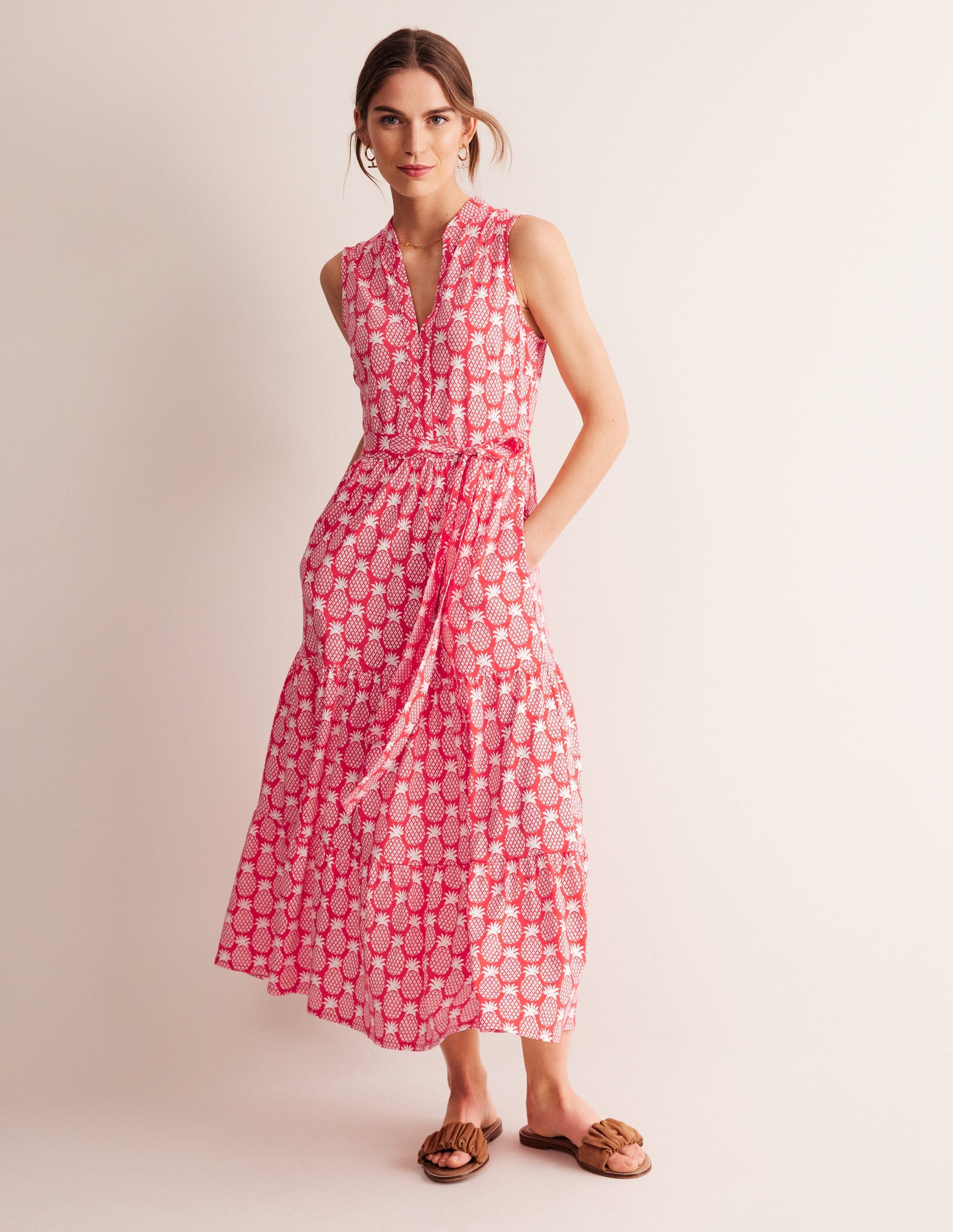 Naomi Notch Collar Maxi Dress-Hibiscus, Pineapple Geo-2