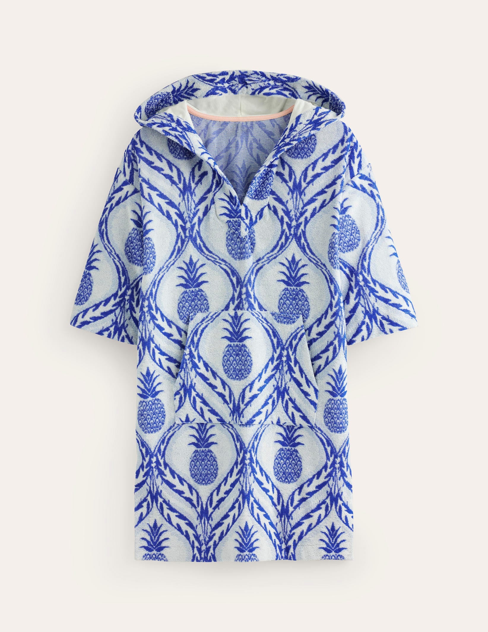 Hooded Towelling Short Kaftan-Surf the Web, Pineapple Wave-5