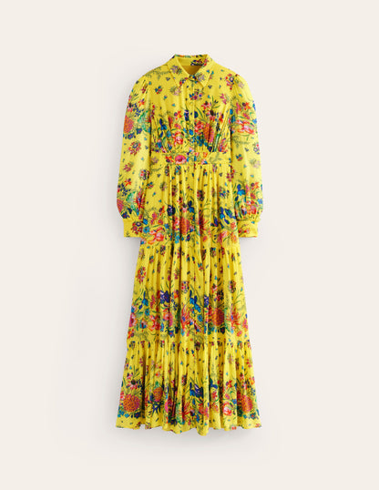 Occasion Maxi Shirt Dress-Vibrant Yellow, Gardenia Bloom