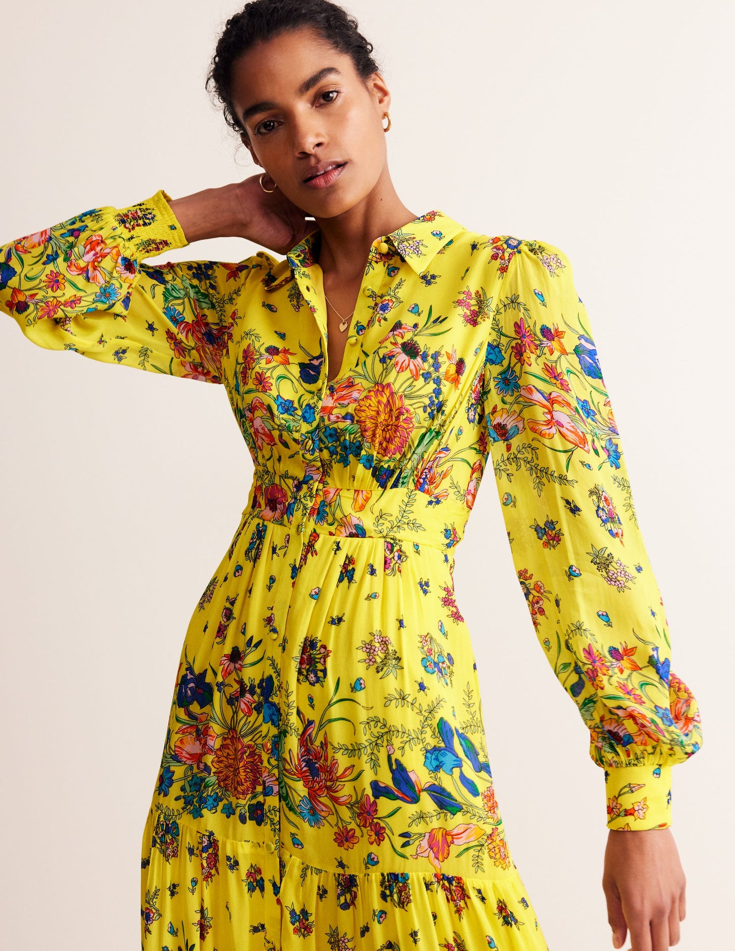 Occasion Maxi Shirt Dress-Vibrant Yellow, Gardenia Bloom