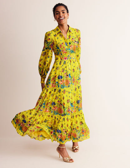 Occasion Maxi Shirt Dress-Vibrant Yellow, Gardenia Bloom