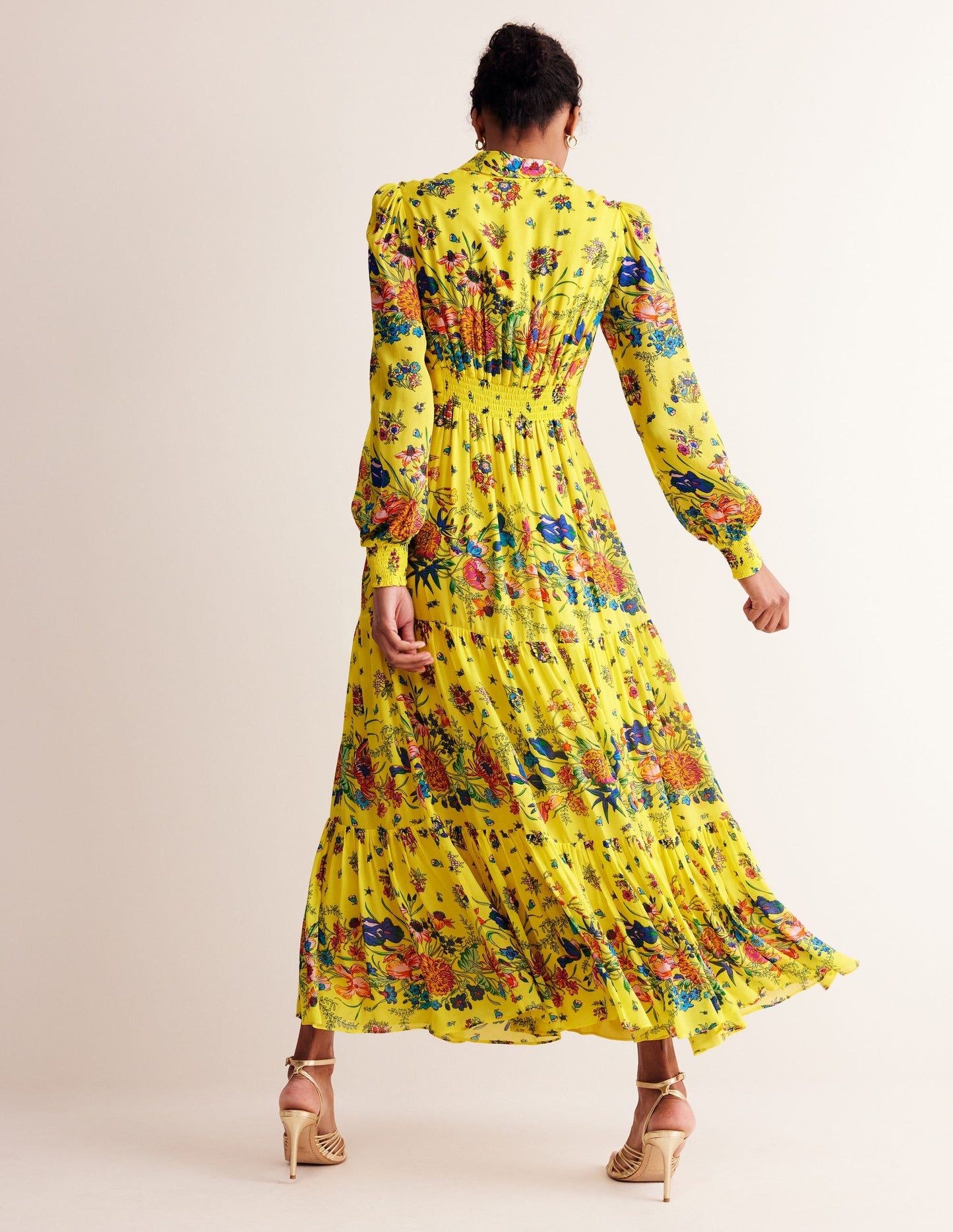 Occasion Maxi Shirt Dress-Vibrant Yellow, Gardenia Bloom