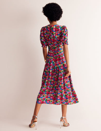 Liv Pleat Detail Midi Dress-Multi, Wild Poppy-3