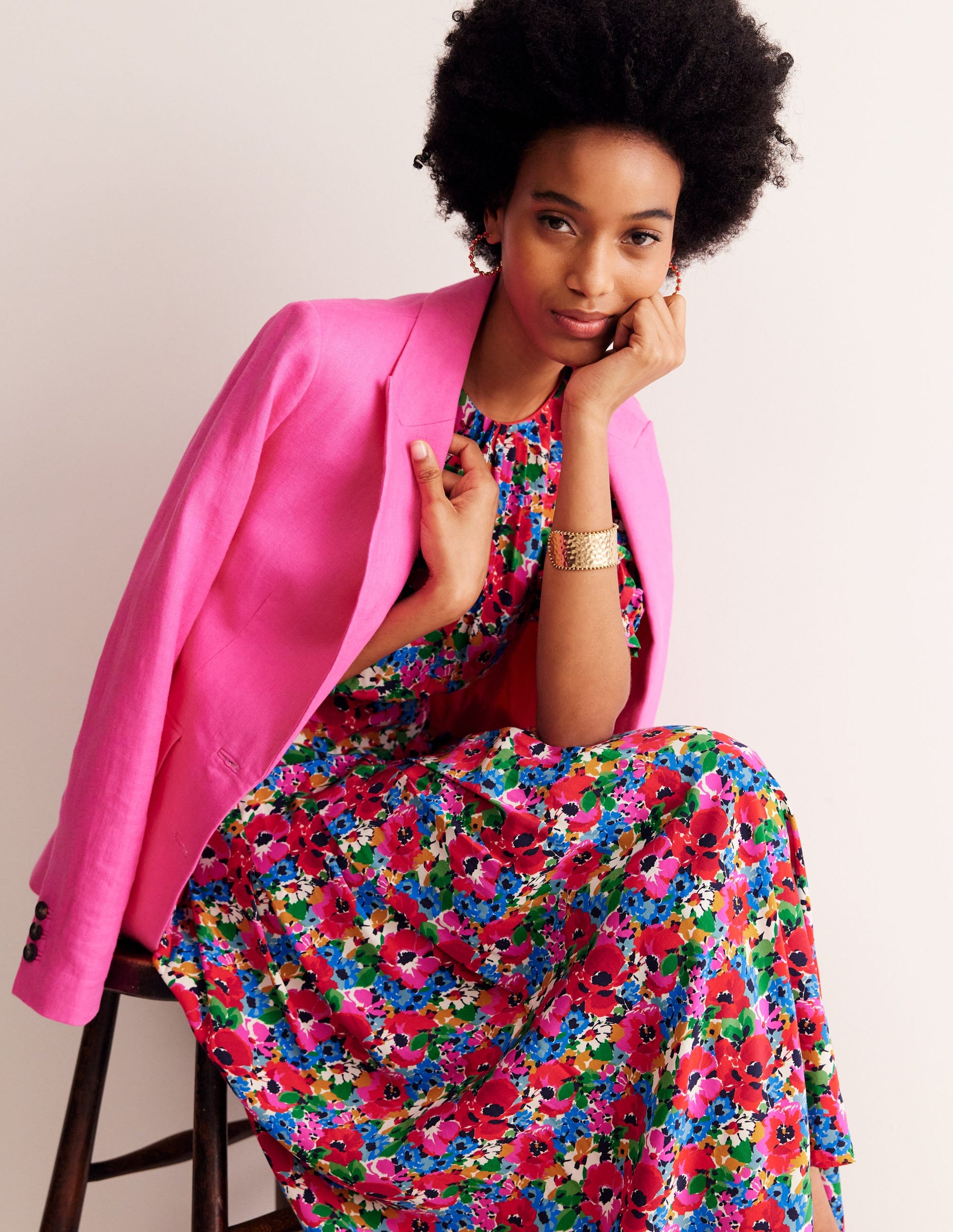 Liv Pleat Detail Midi Dress-Multi, Wild Poppy-4