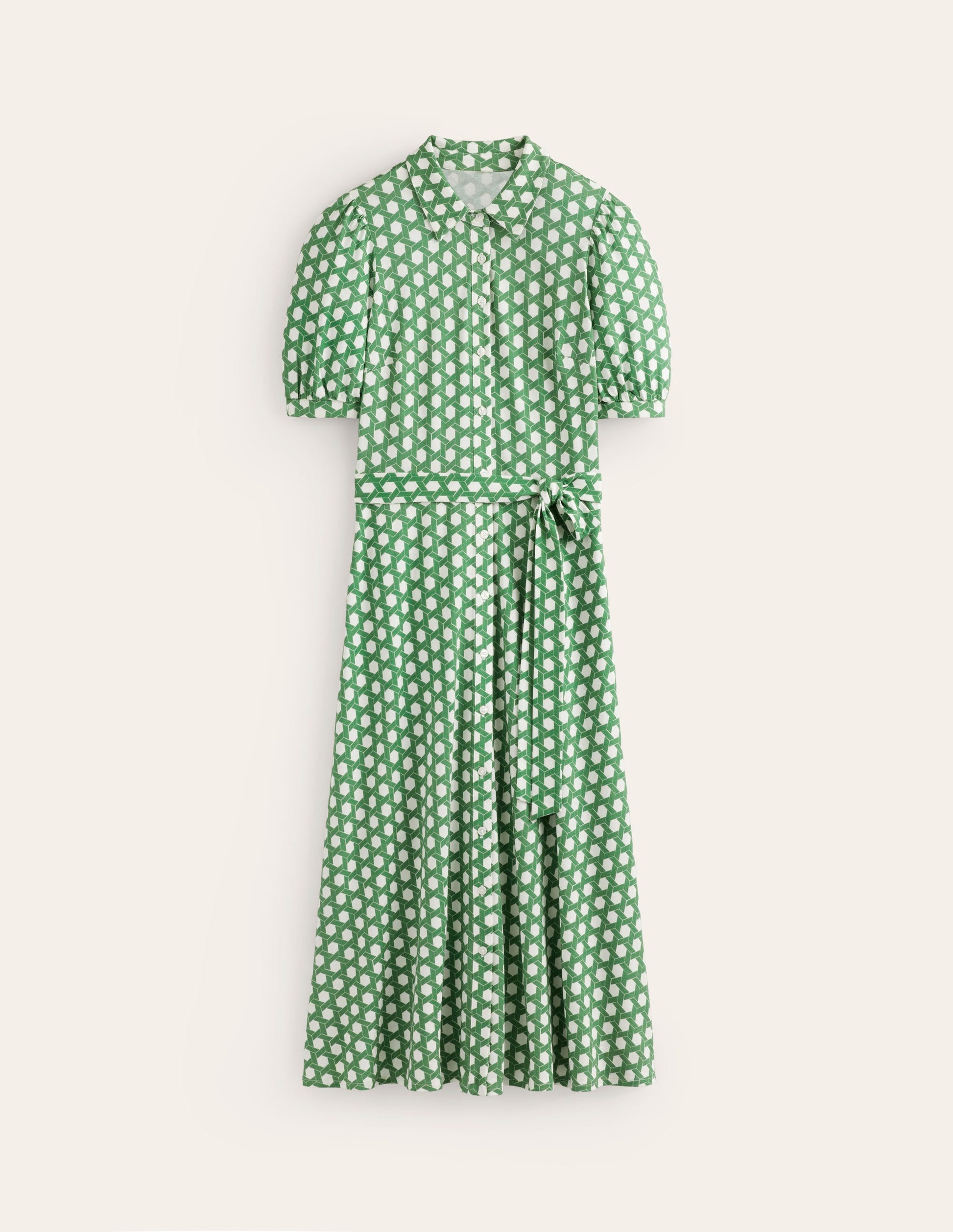 Libby Jersey Midi Shirt Dress-Green, Honeycomb Geo-5