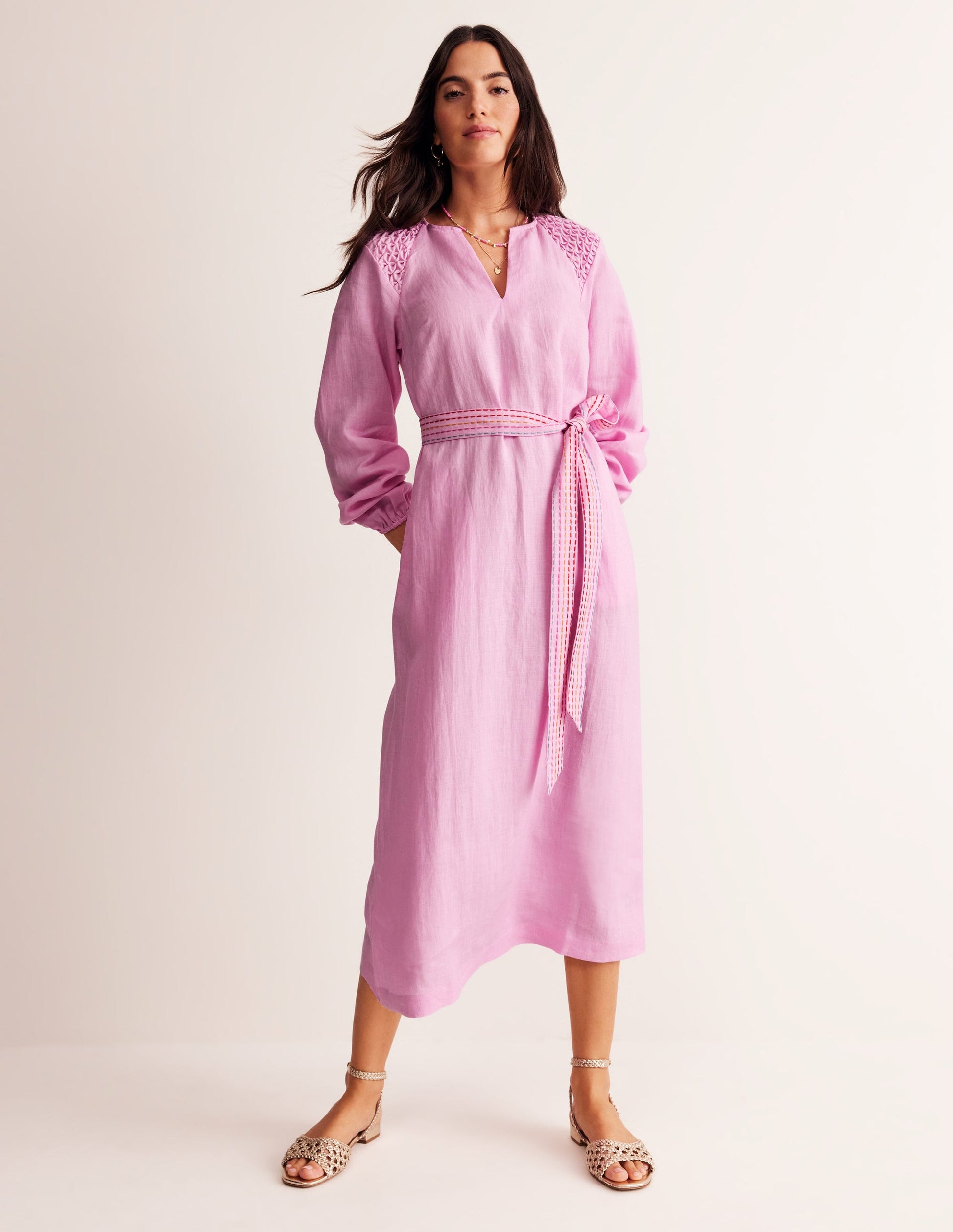Linen Midi Smocked Dress-Sweet Lilac-1