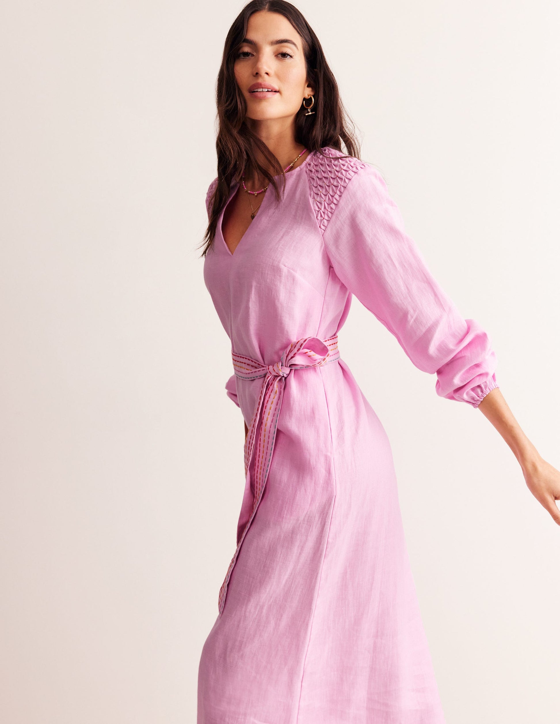 Linen Midi Smocked Dress-Sweet Lilac-4