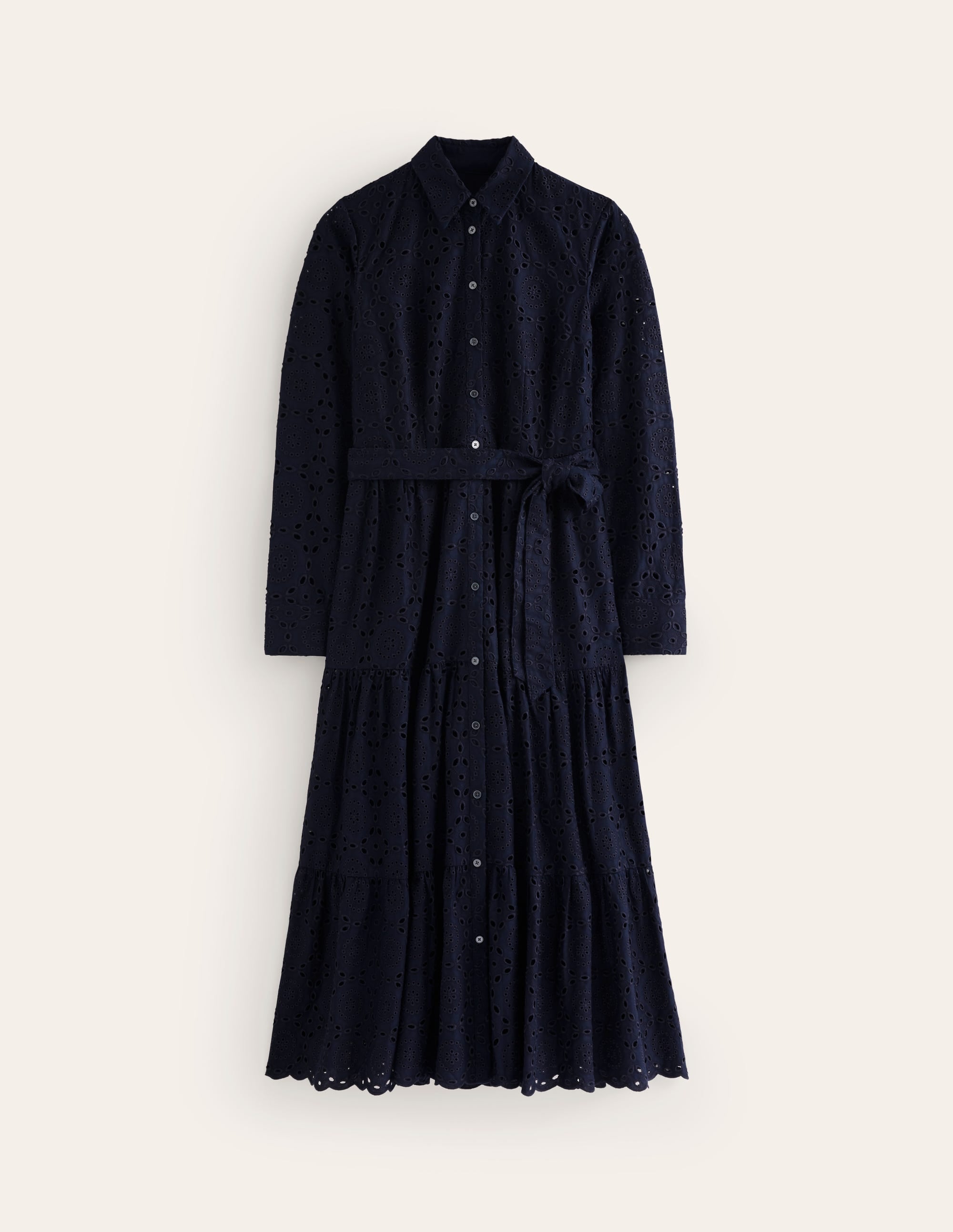 Flo Broderie Midi Shirt Dress-Navy - Image 8