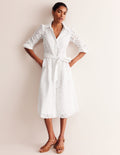 Kate Broderie Midi Shirt Dress-White