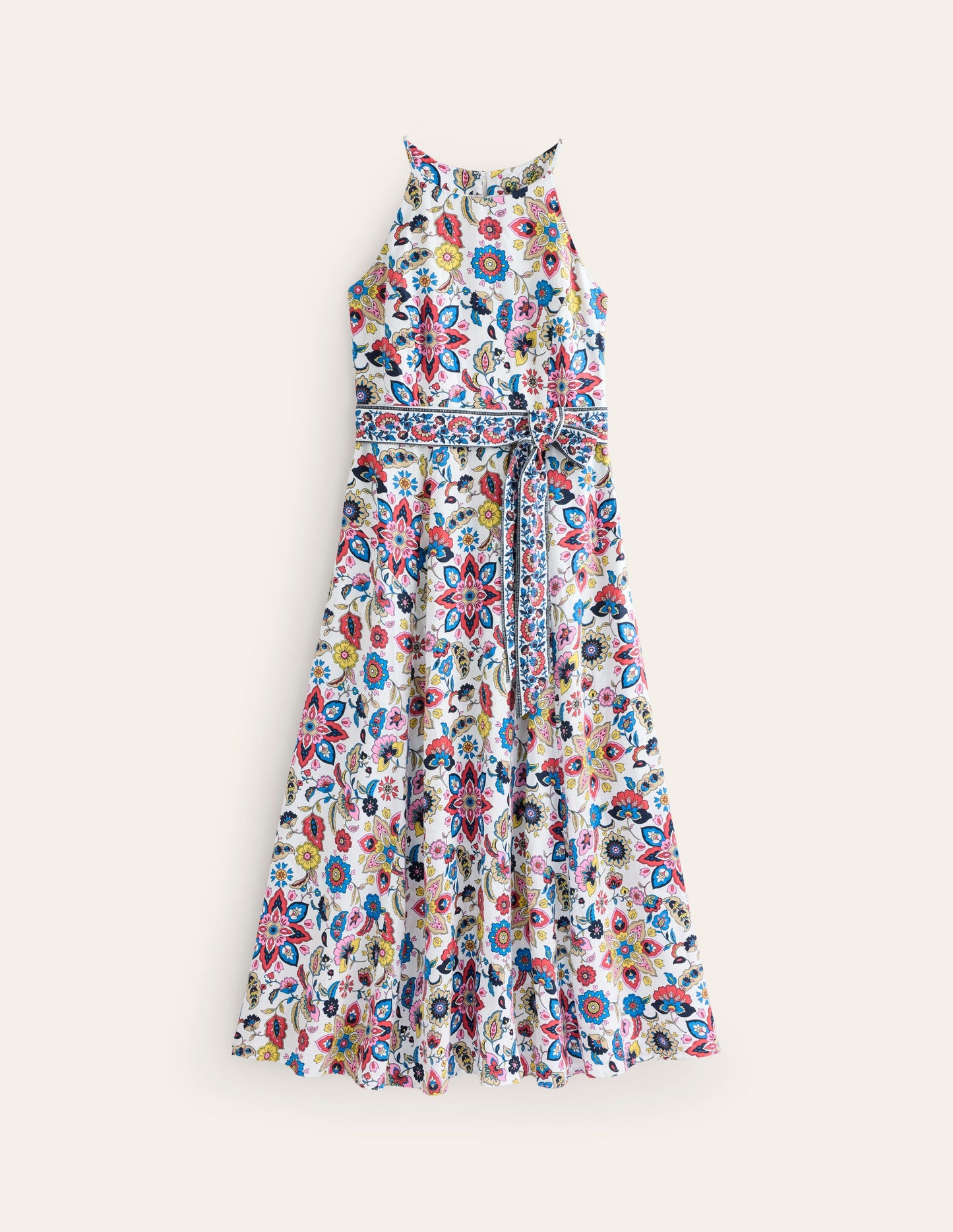 Linen Maxi Halter Dress-Ivory, Botanic Sprig