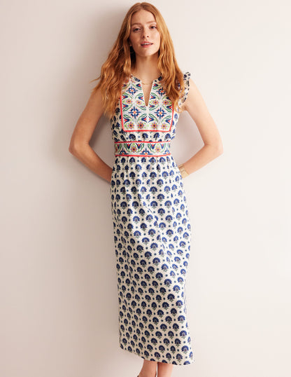Frill Embroidered Midi Dress-Surf The Web, Passion Geo-1