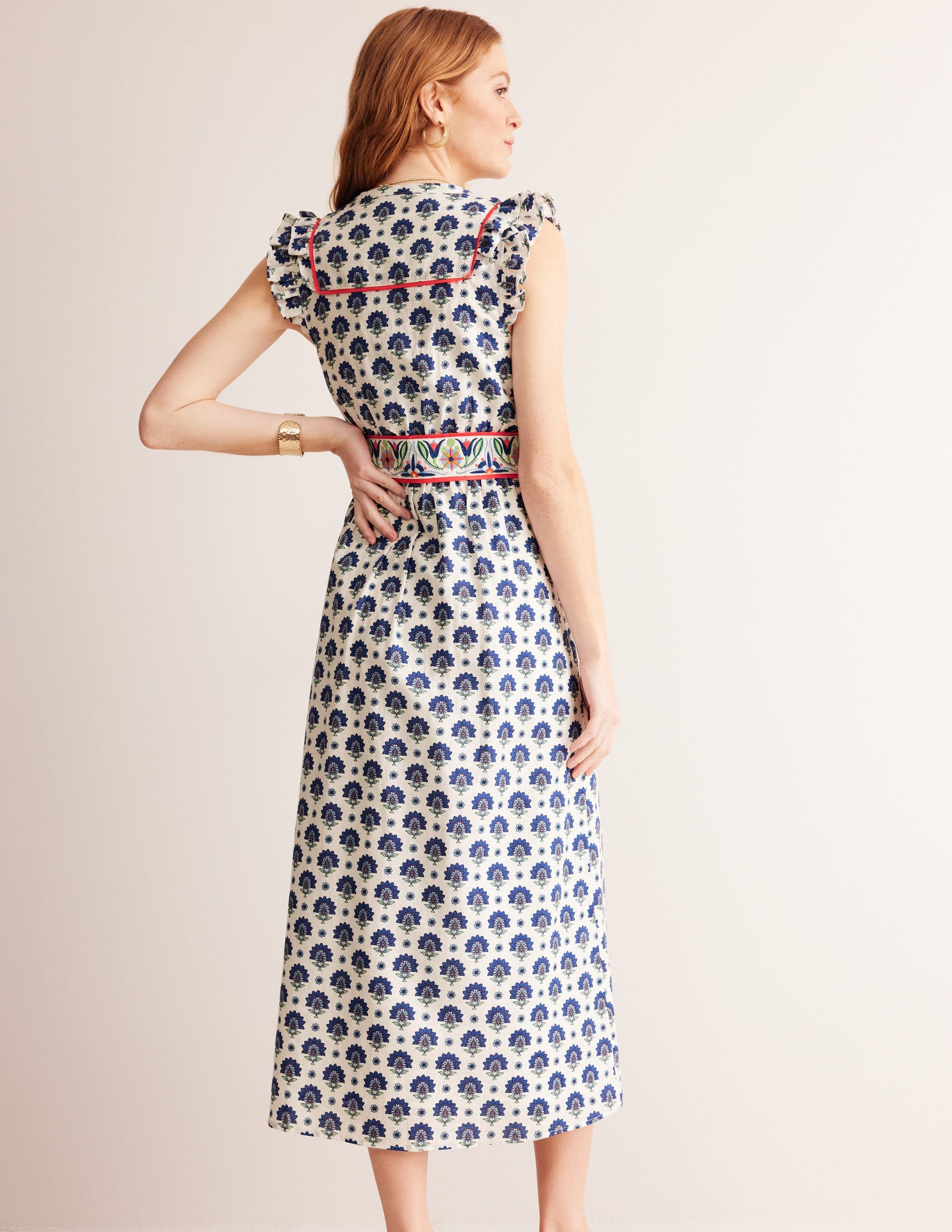 Frill Embroidered Midi Dress-Surf The Web, Passion Geo-3