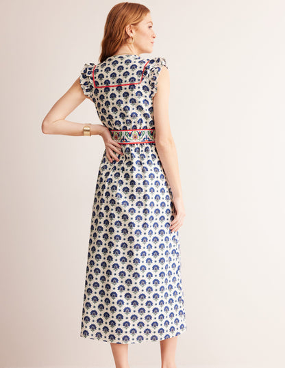 Frill Embroidered Midi Dress-Surf The Web, Passion Geo-3
