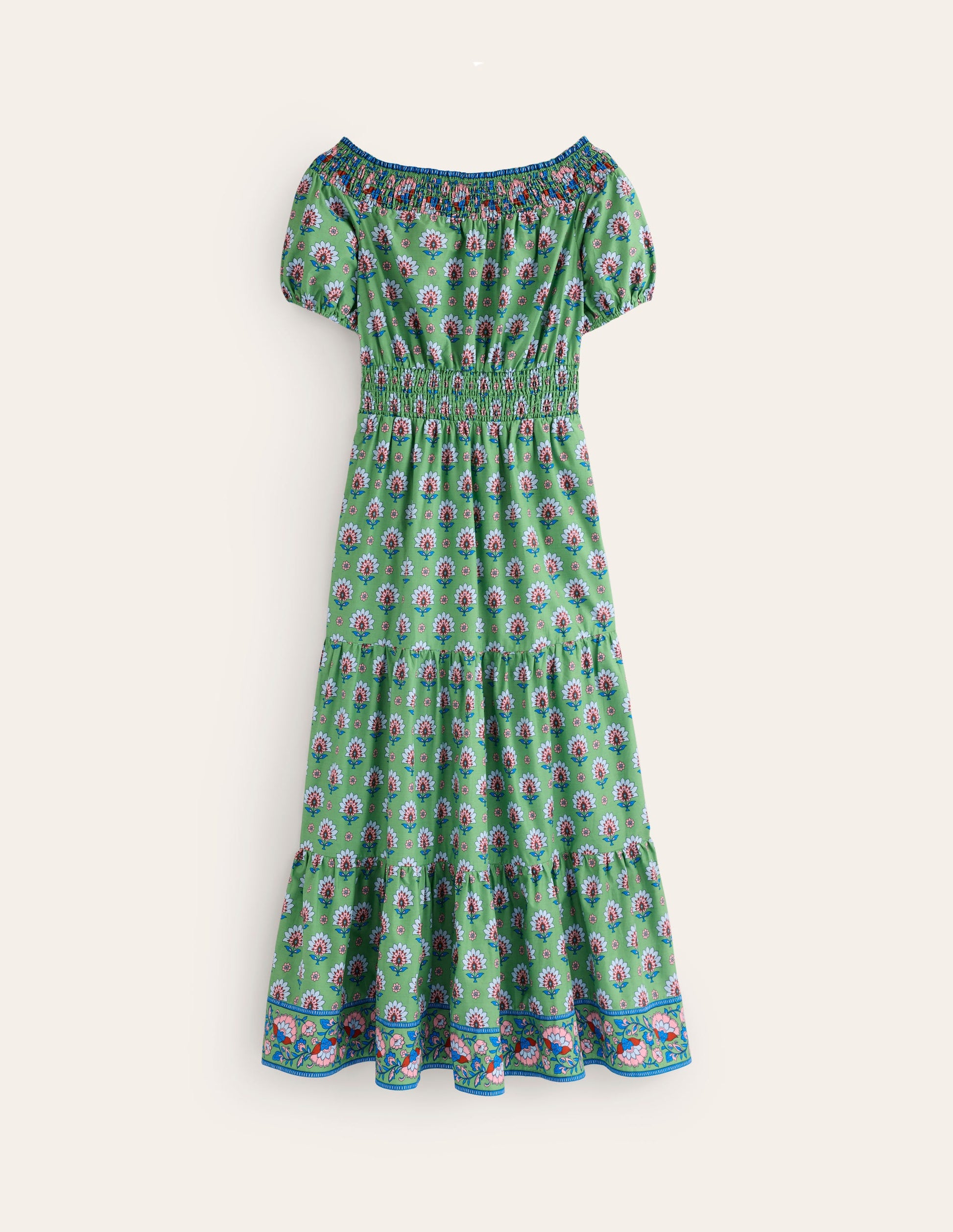 Cotton Midi Smocked Dress-Stone Green, Passion Geo-6