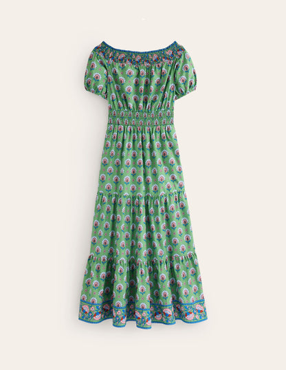 Cotton Midi Smocked Dress-Stone Green, Passion Geo-6