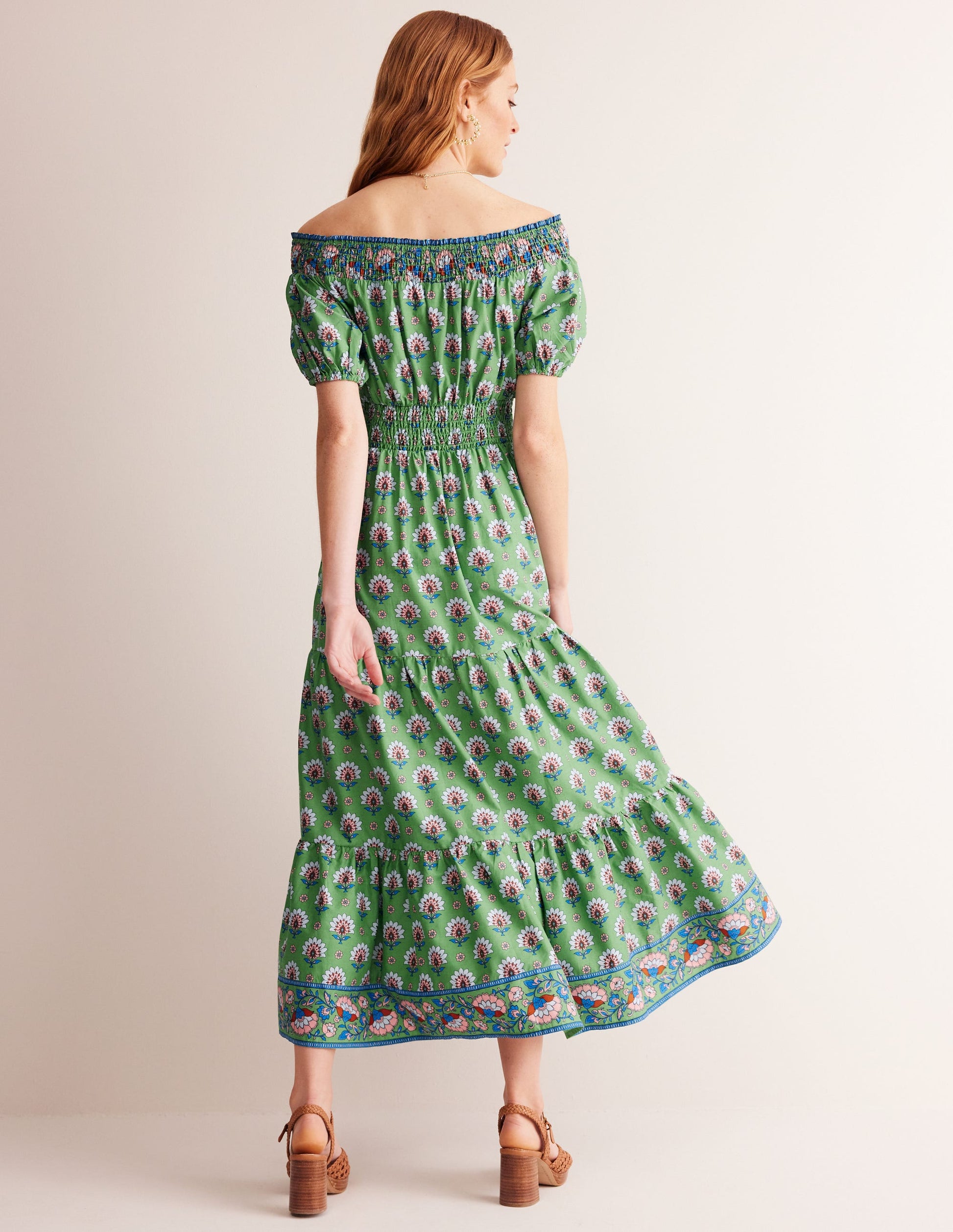 Cotton Midi Smocked Dress-Stone Green, Passion Geo-3
