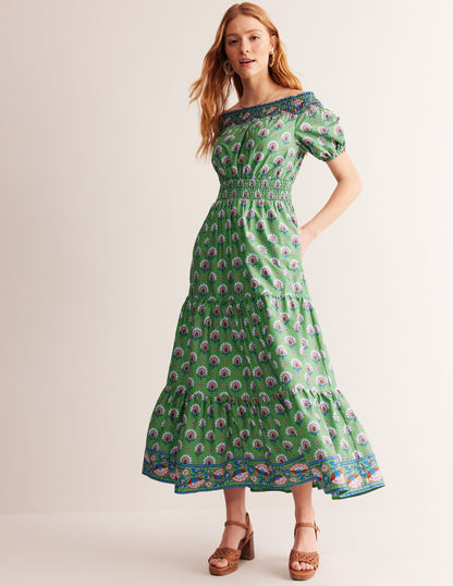 Cotton Midi Smocked Dress-Stone Green, Passion Geo-4