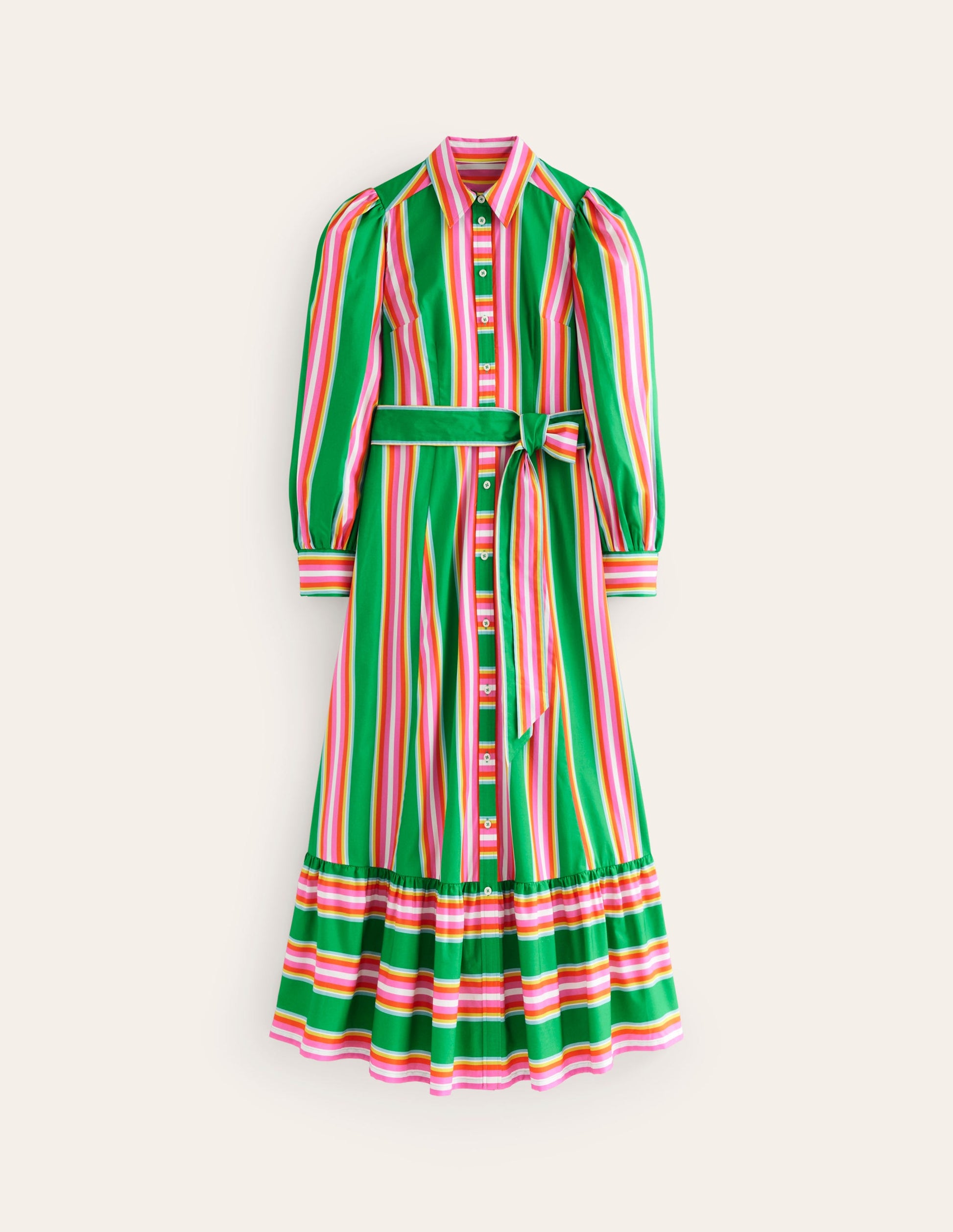 Cotton Midi Shirt Dress-Green Tambourine, Pink Stripe-7