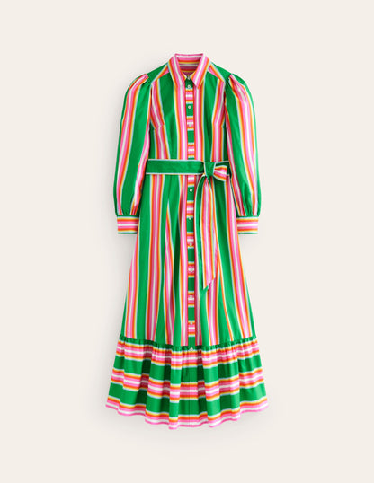 Cotton Midi Shirt Dress-Green Tambourine, Pink Stripe-7