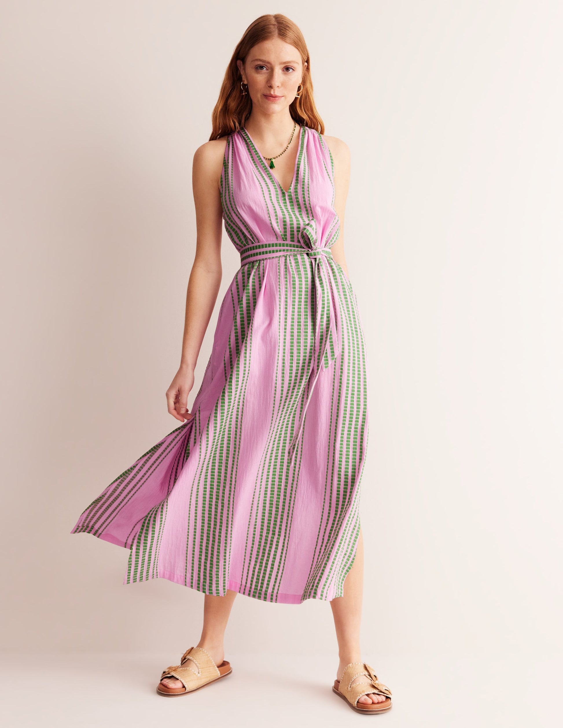 Jacquard Beach Dress-Green and Pink Jacquard-4