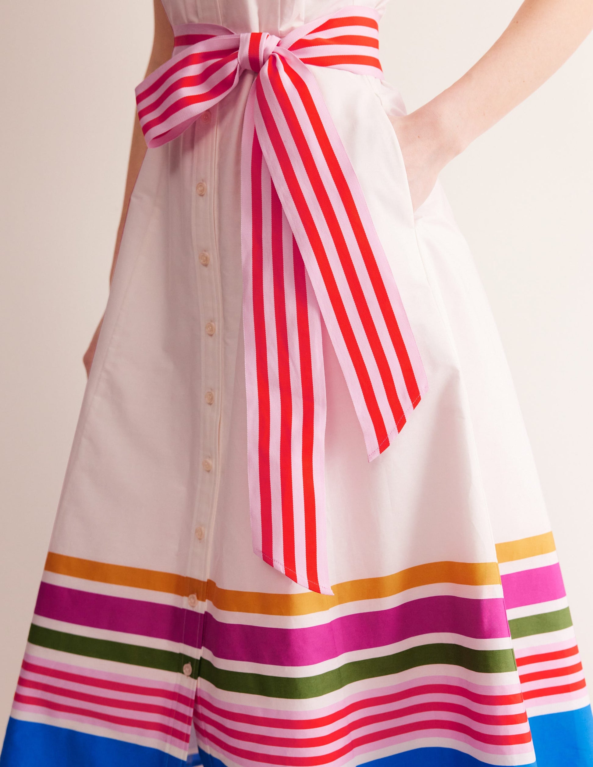 Kate Sleeveless Shirt Dress-Ivory and Multistripe-2