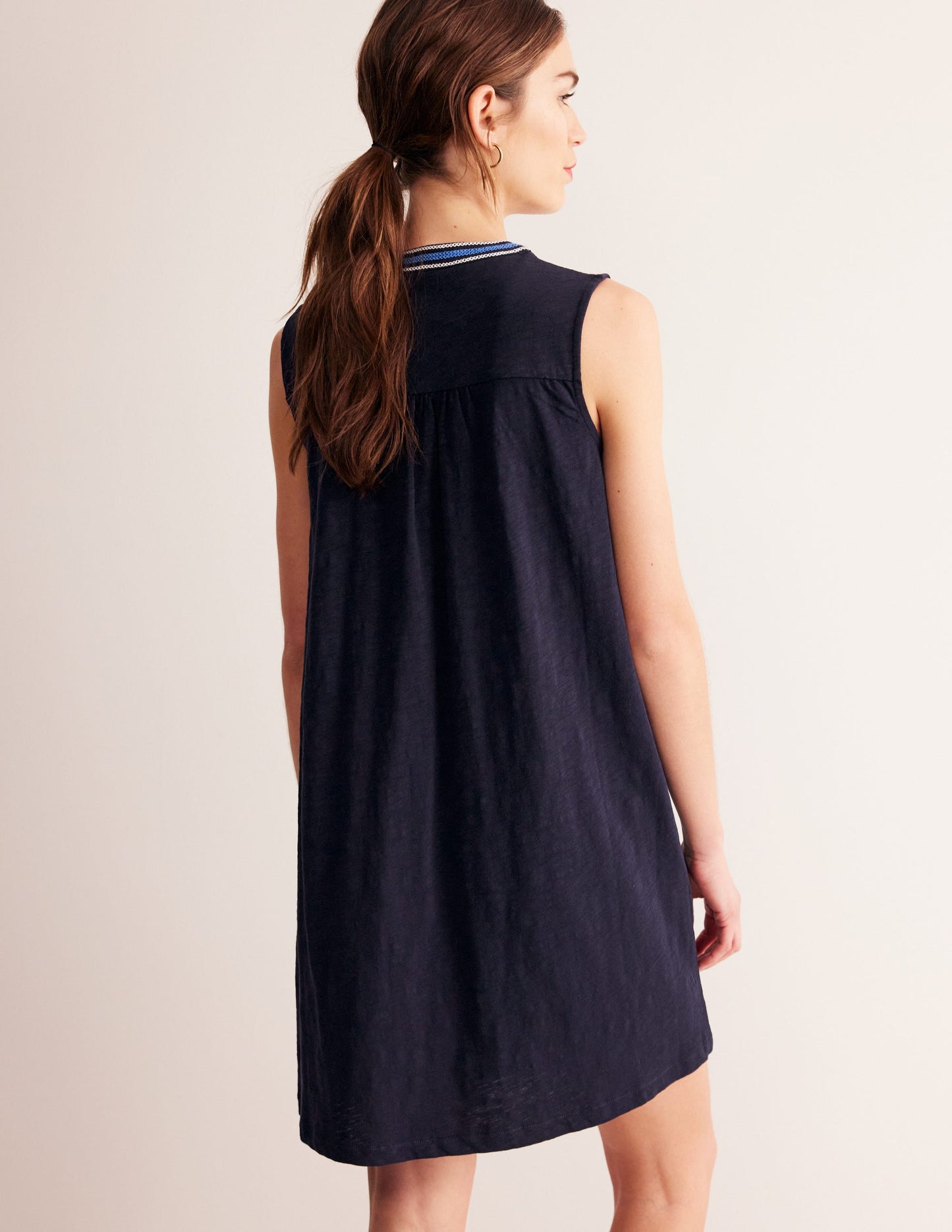 Nadine Notch Cotton Dress-Navy