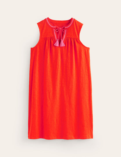 Nadine Notch Cotton Dress-Fiesta Red