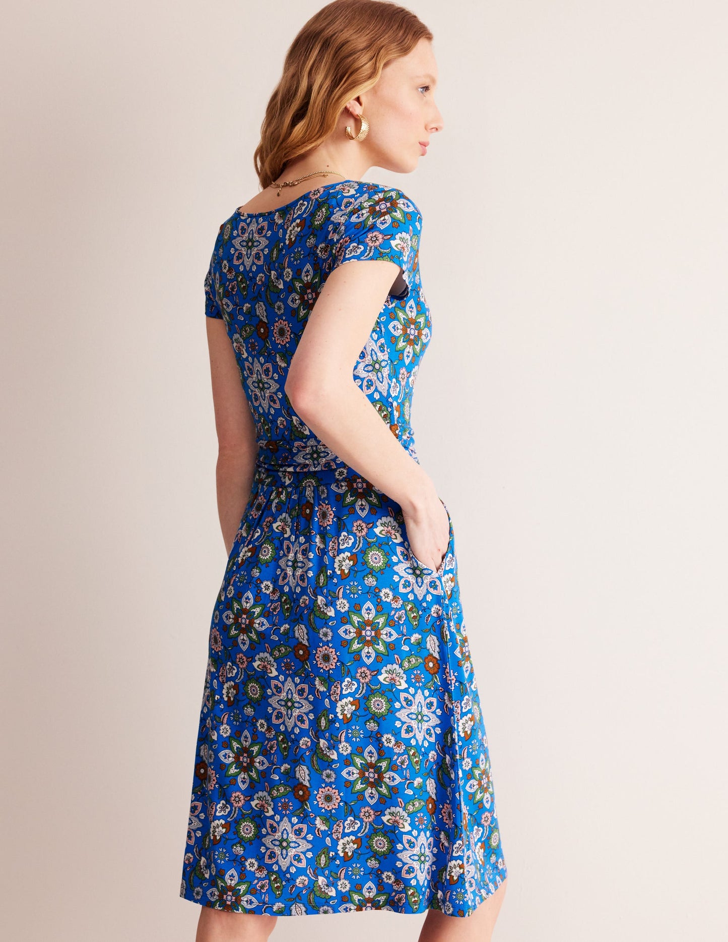 Amelie Jersey Dress-Indigo, Botanical Sprig