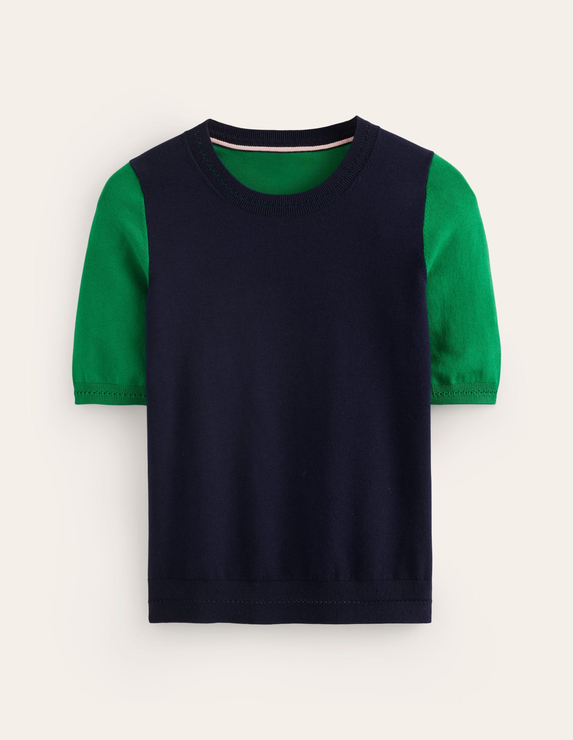 Catriona Cotton Crew T-Shirt-Navy/ Rich Emerald-5