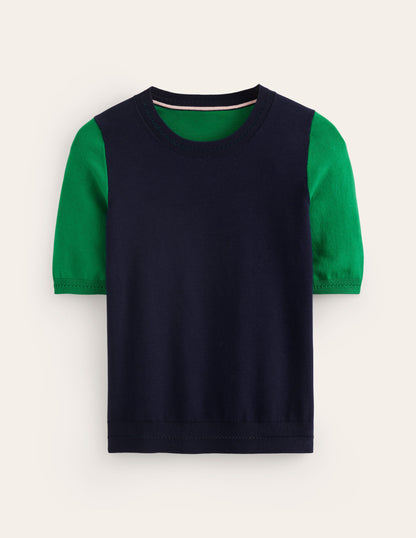 Catriona Cotton Crew T-Shirt-Navy/ Rich Emerald-5