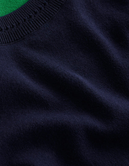 Catriona Cotton Crew T-Shirt-Navy/ Rich Emerald-6