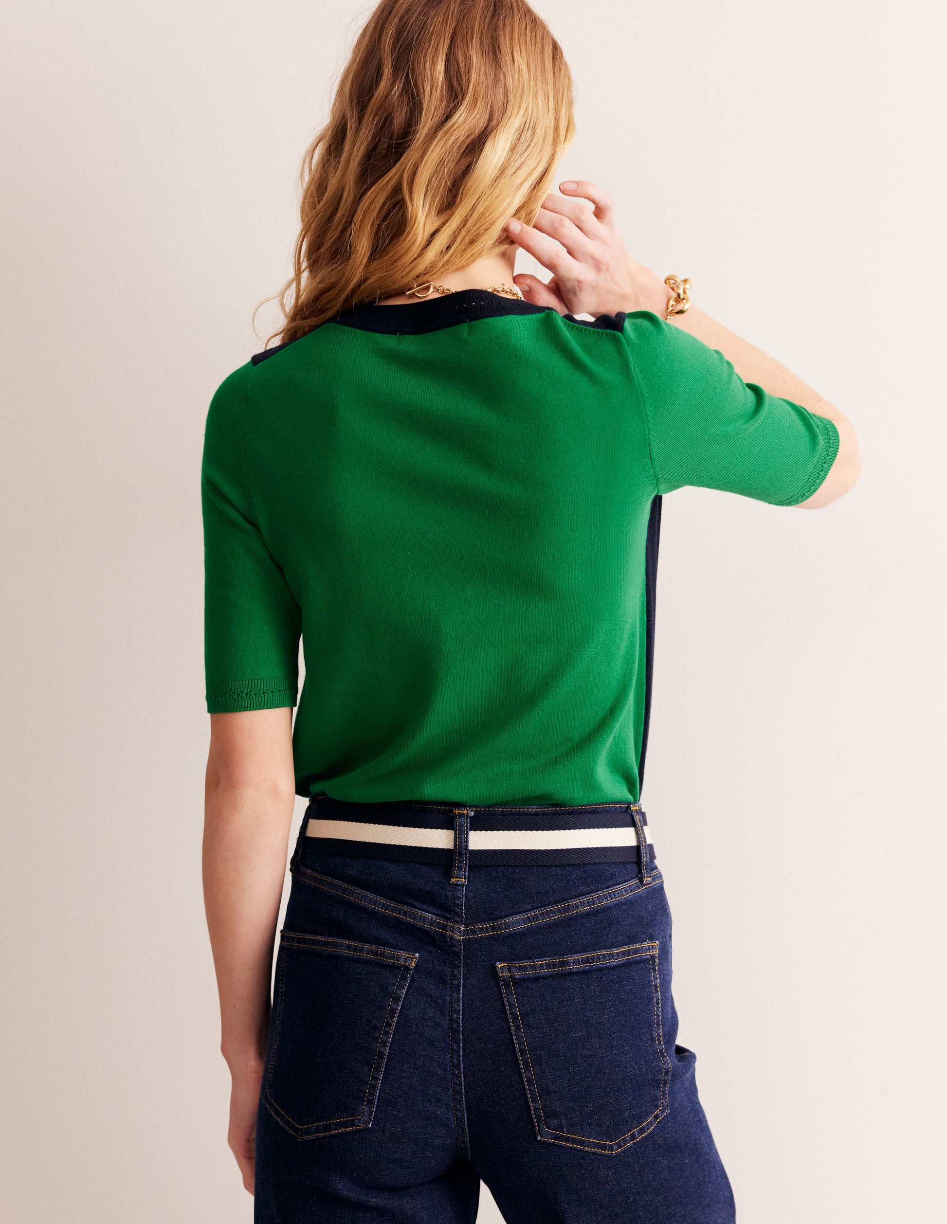 Catriona Cotton Crew T-Shirt-Navy/ Rich Emerald-3