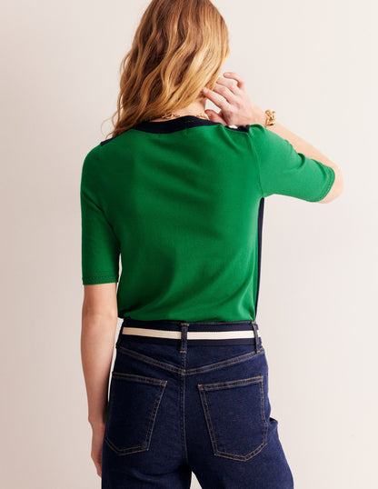 Catriona Cotton Crew T-Shirt-Navy/ Rich Emerald-3