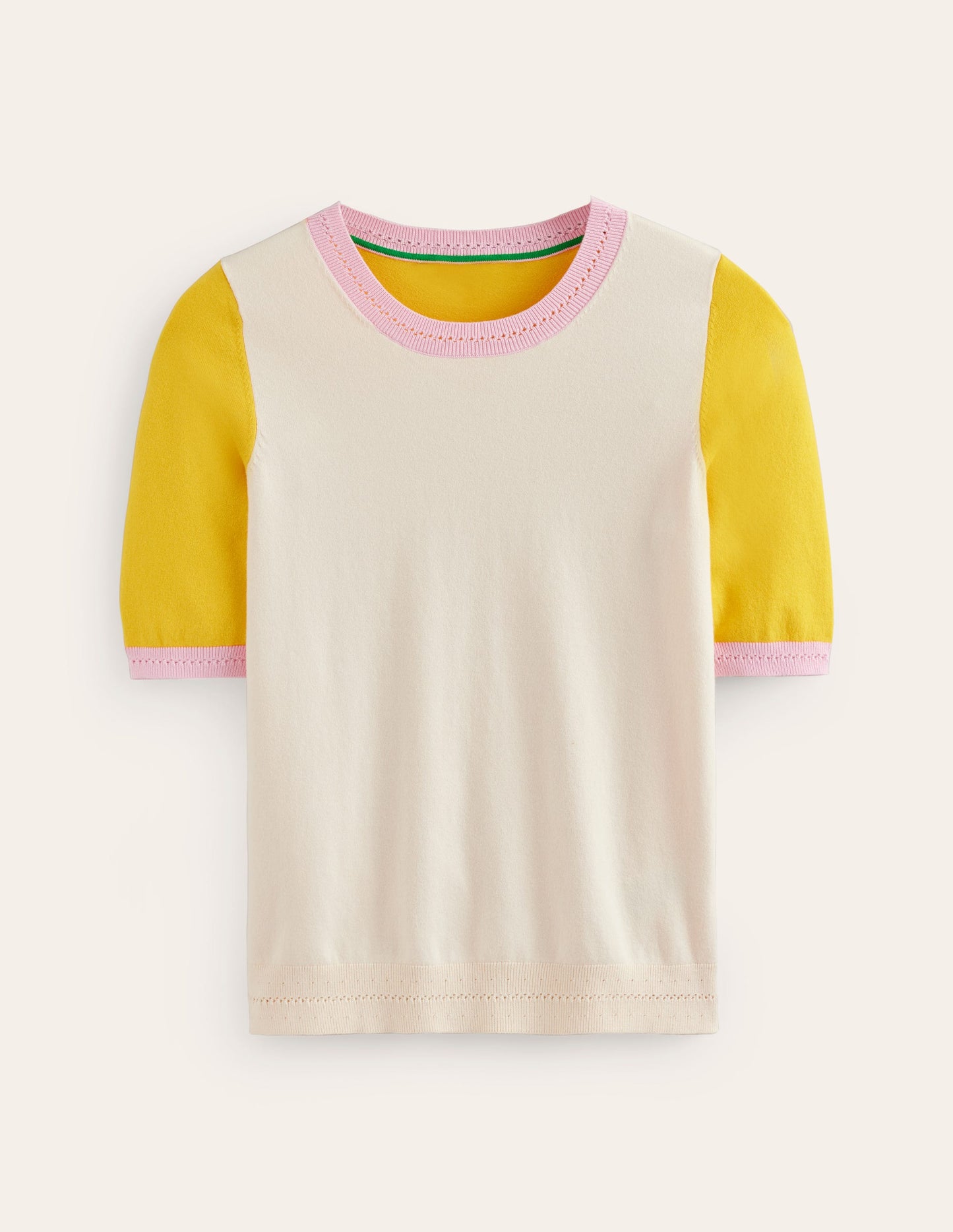 Catriona Cotton Crew T-Shirt-Warm Ivory/ Mimosa Yellow