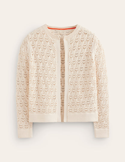 Crochet Knit Cardigan-Warm Ivory-5