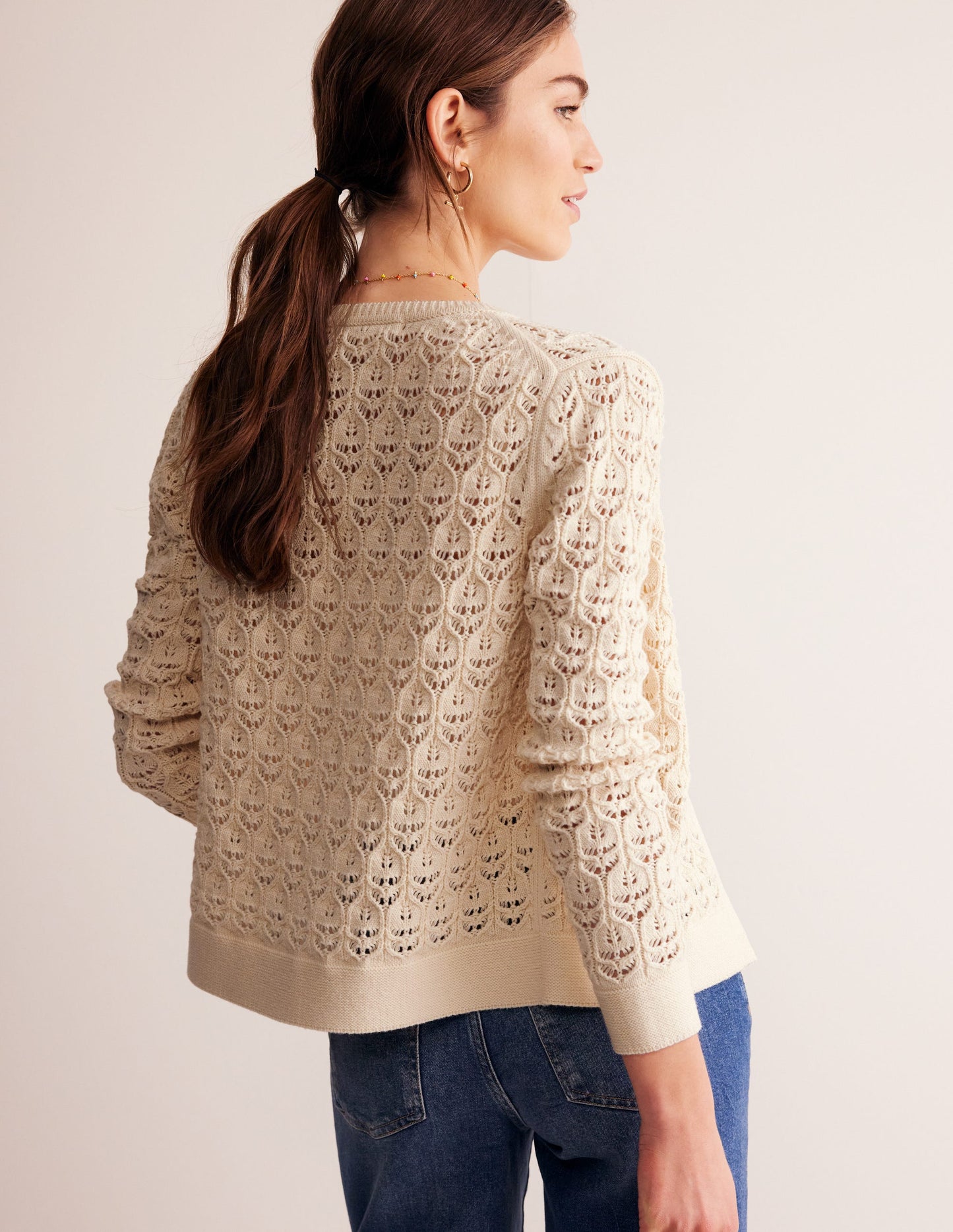 Crochet Knit Cardigan-Warm Ivory