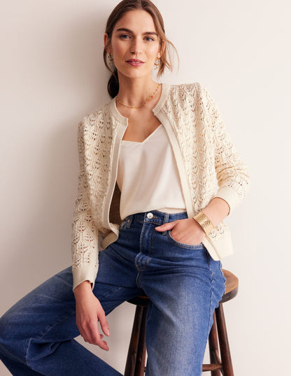 Crochet Knit Cardigan-Warm Ivory-4