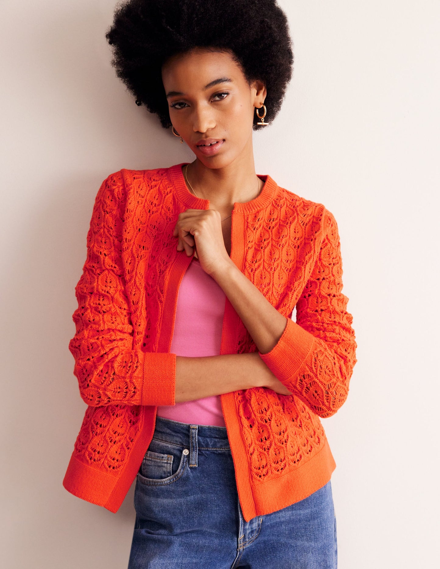 Crochet Knit Cardigan-Gladioli Orange