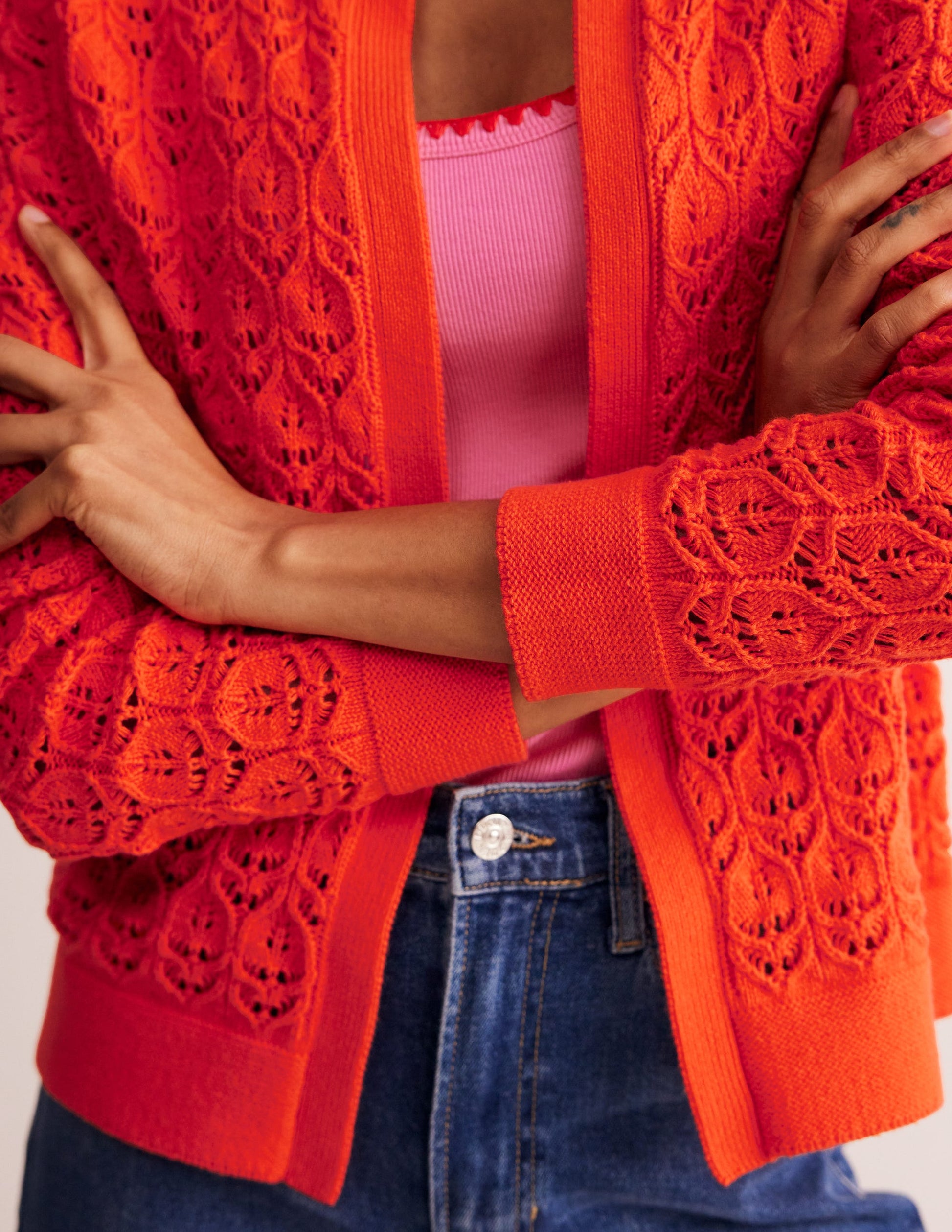 Crochet Knit Cardigan-Gladioli Orange-2