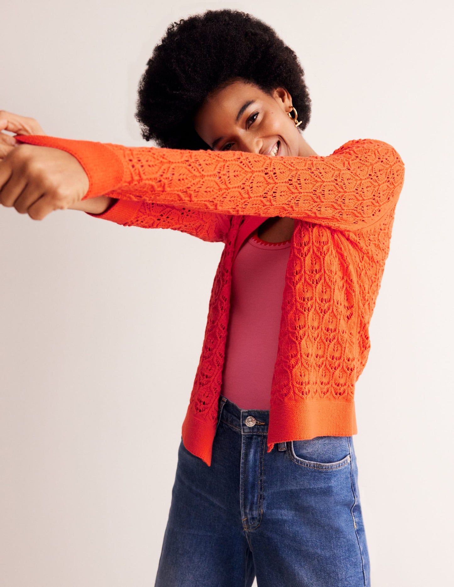 Crochet Knit Cardigan-Gladioli Orange