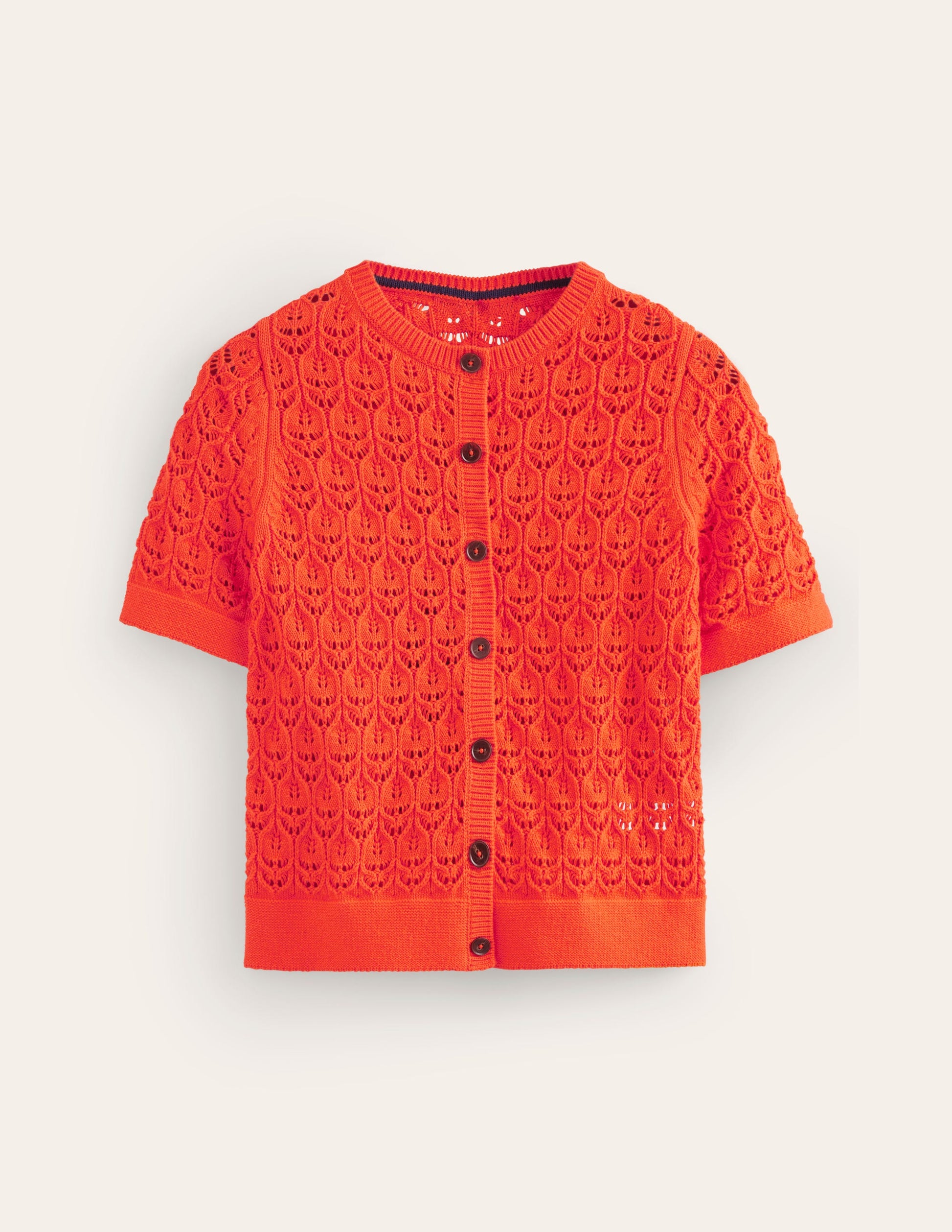 Short Sleeve Crochet Cardigan-Gladioli Orange-5