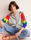 Novelty Knitted Cardigan-Pale Grey Melange, Parrots