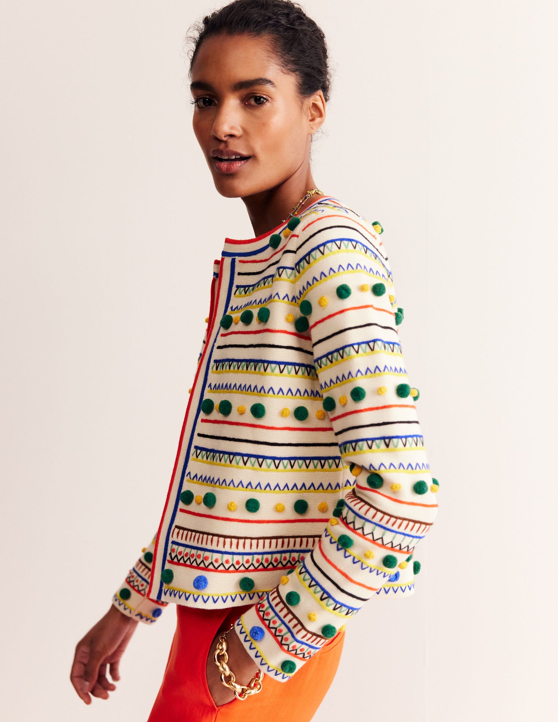 Pom Pom Knitted Jacket-Warm Ivory, Multi-1