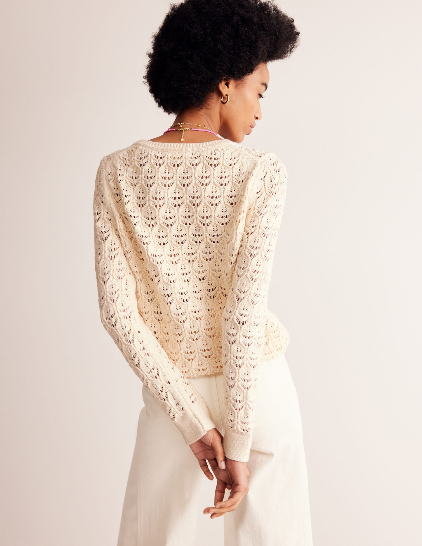 Crochet Knit Jumper-Warm Ivory