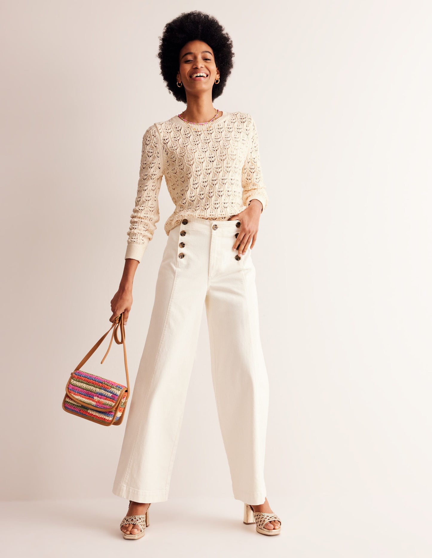 Crochet Knit Jumper-Warm Ivory