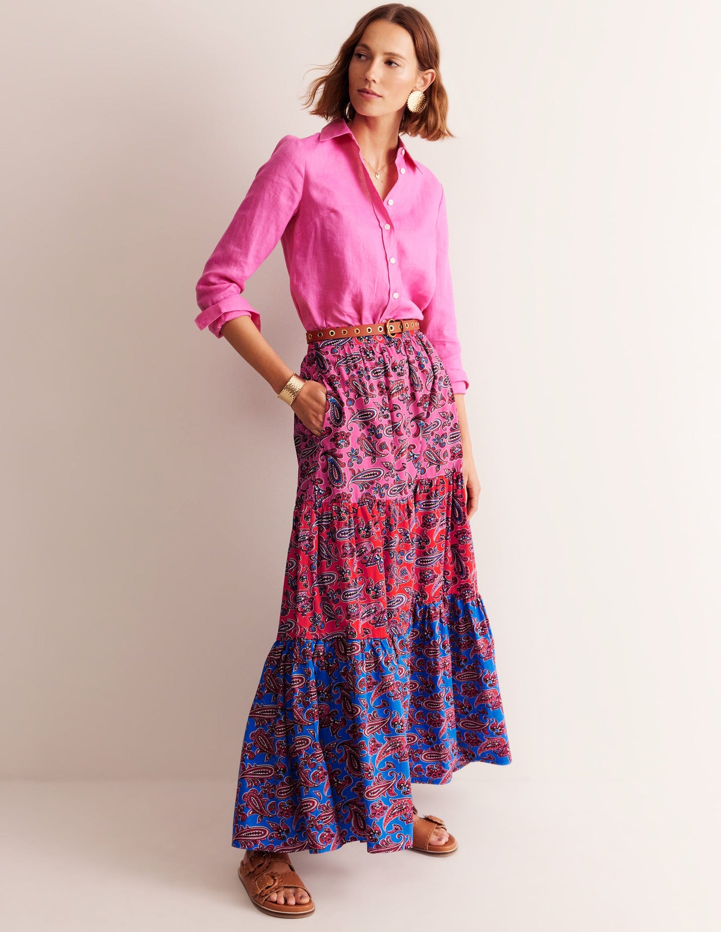 Lorna Tiered Maxi Skirt-Sangria Sunset, Paisley Wave